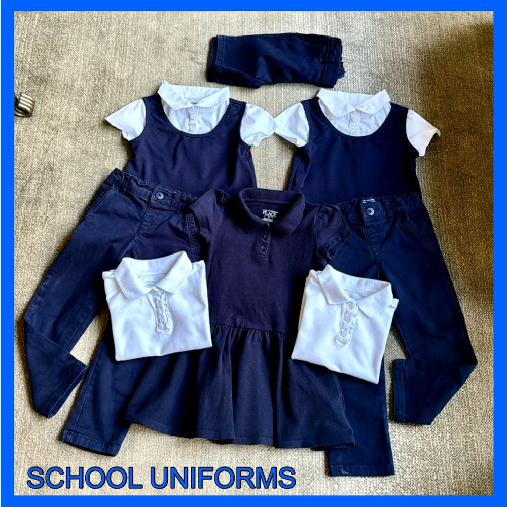 SCHOOL UNIFORMS-NAVY/WHITE 10Pc. SWEATER,PANTS,JUMPERS,SOCKS,DRESS, TOPS,SHORTS